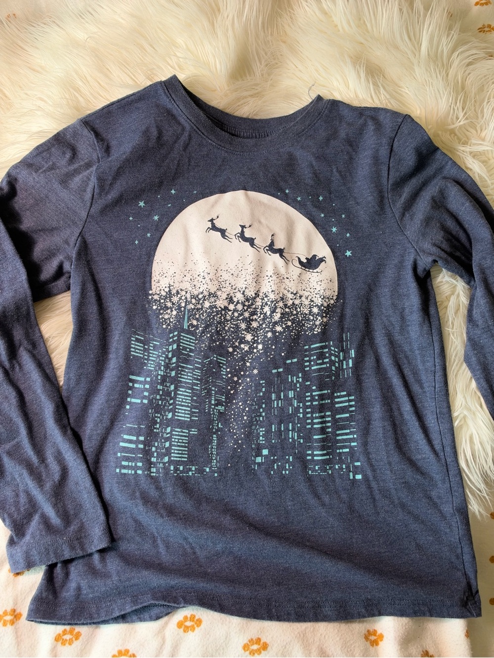 Cat & Jack Navy Long-Sleeve Holiday Moon & City Graphic Tee